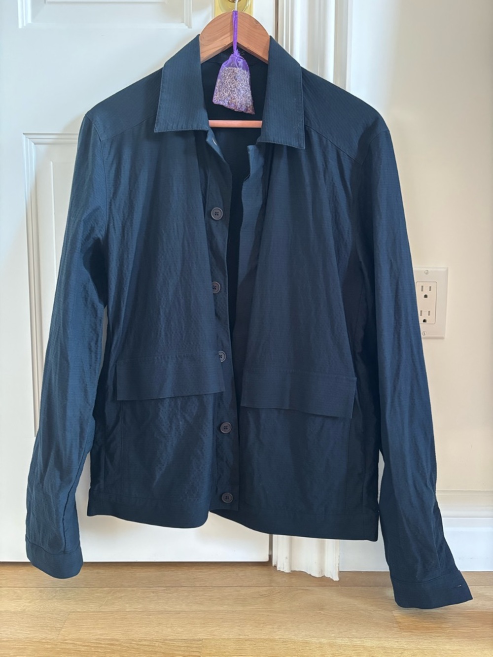 COS Dark Navy Button-Front Lightweight Shirt Jacket - Picture 2 of 3